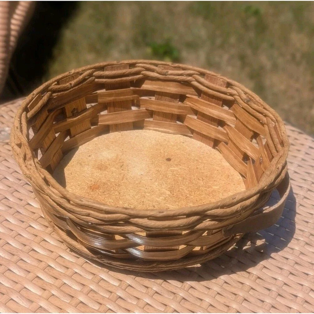 Vintage Pyrex‎ Corning Wicker Casserole Basket Cradle Round Leather Handles